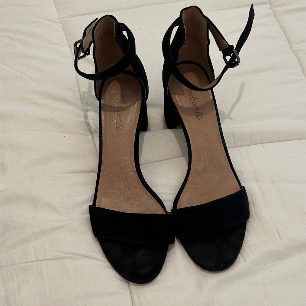 Madewell Black Suede Ankle Strap Sandals